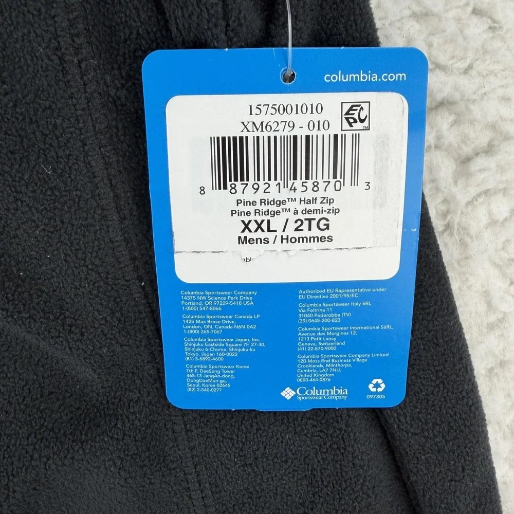 Columbia Pullover Mens 2XL Black Pine Ridge Half Zip Long Sleeve Fleece Top NWT